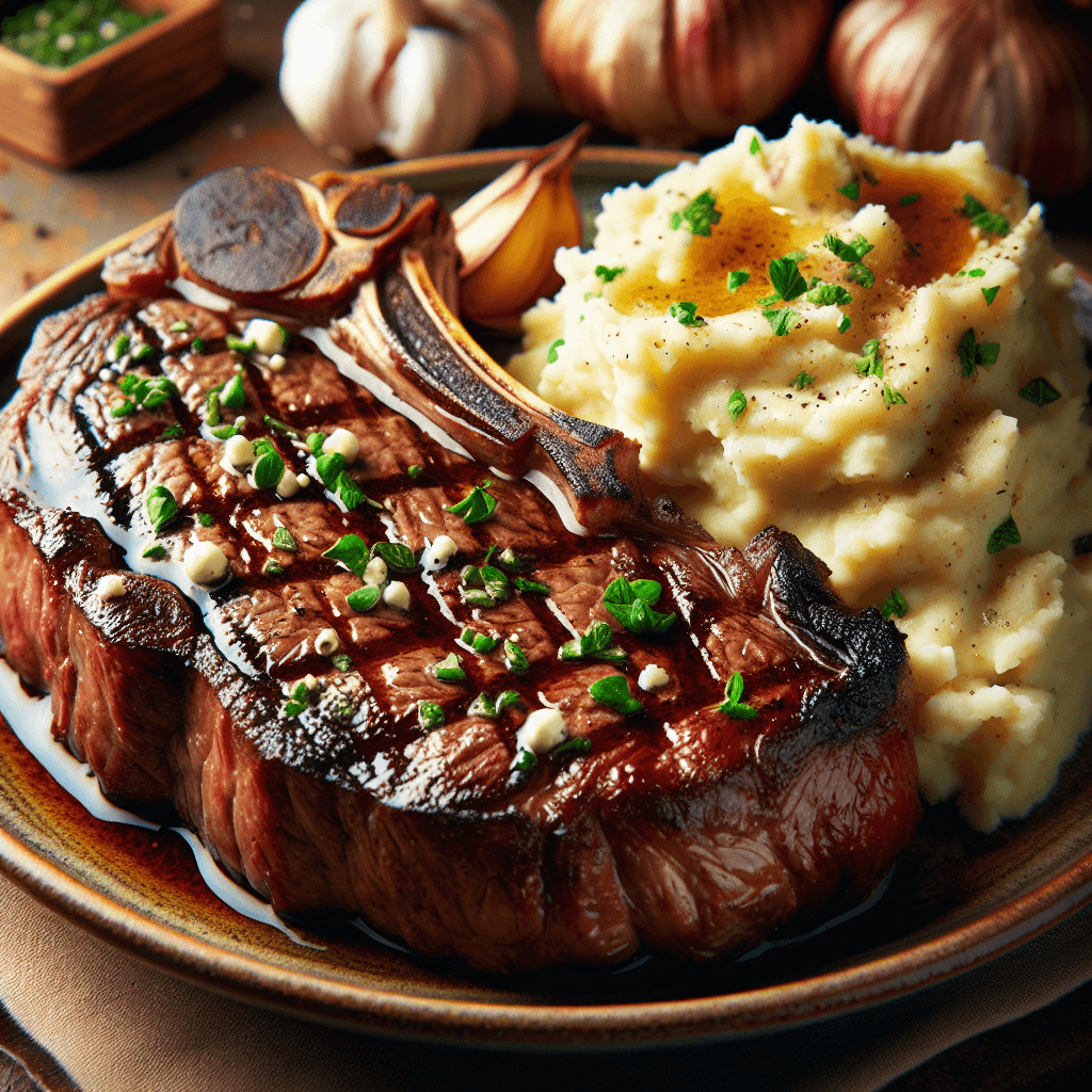 Grilled Ribeye Steak with Garlic Mashed Potatoes