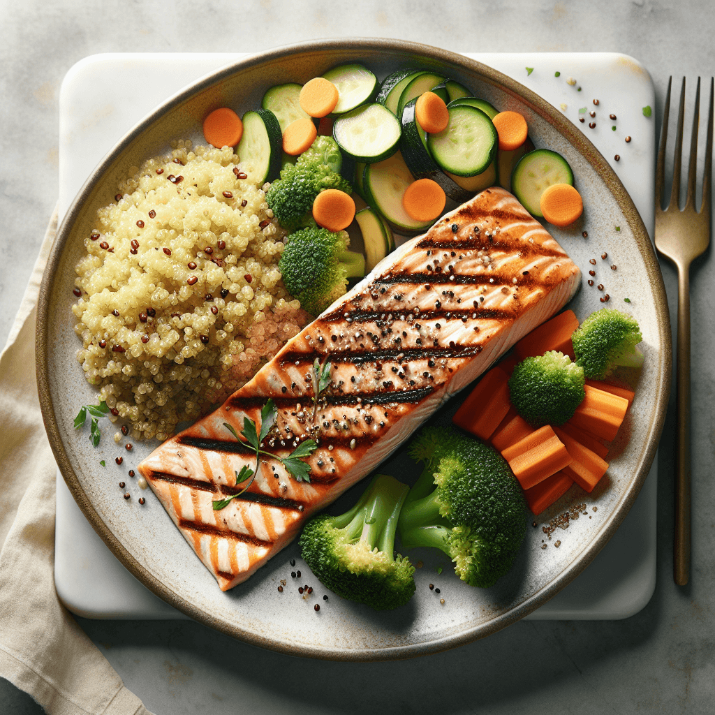 Grilled Salmon with Quinoa and Steamed Vegetables