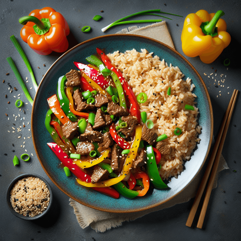 Beef Stir-Fry with Bell Peppers and Rice